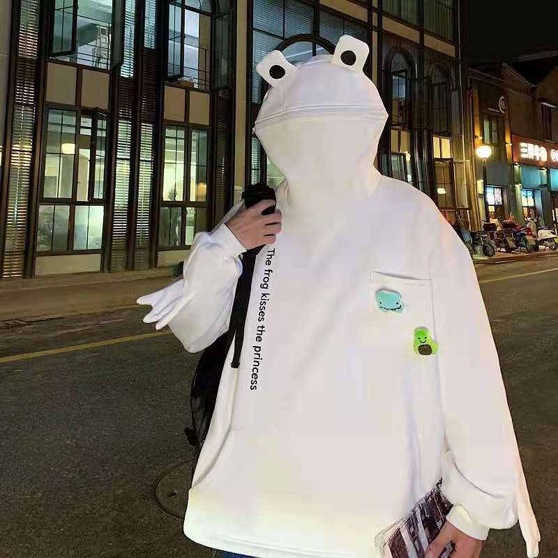 Áo Hoodie Dáng Rộng Có Túi Áo Thêu Hình Con Ếch Độc Đáo Size M-3XL | BigBuy360 - bigbuy360.vn