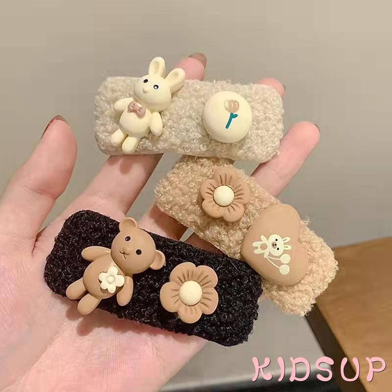 Kẹp tóc hình thỏ/ gấu/ trái tim hoạt hình nhồi bông dễ thương cho nữ