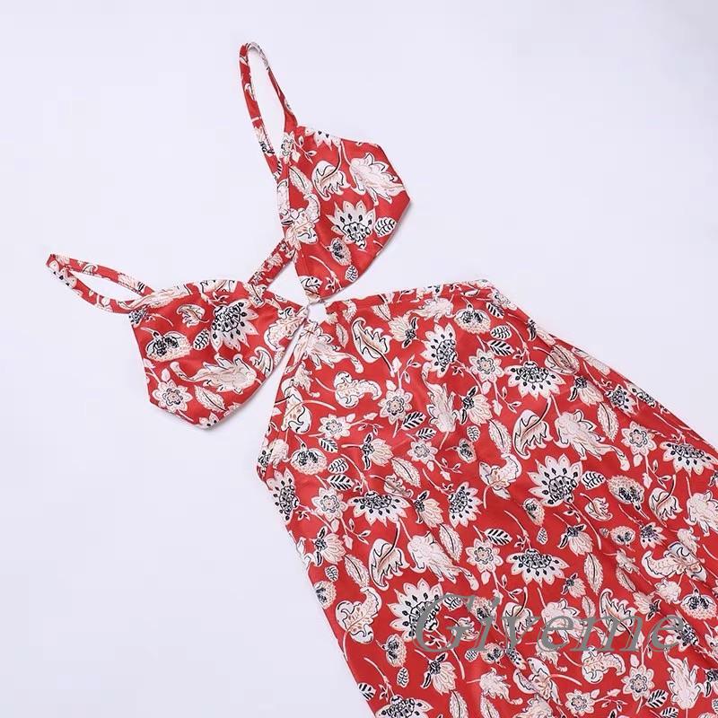 Đầm Dài Hai Dây Hở Lưng Họa Tiết Hoa Phong Cách Đơn Giản Dành Cho Nữ