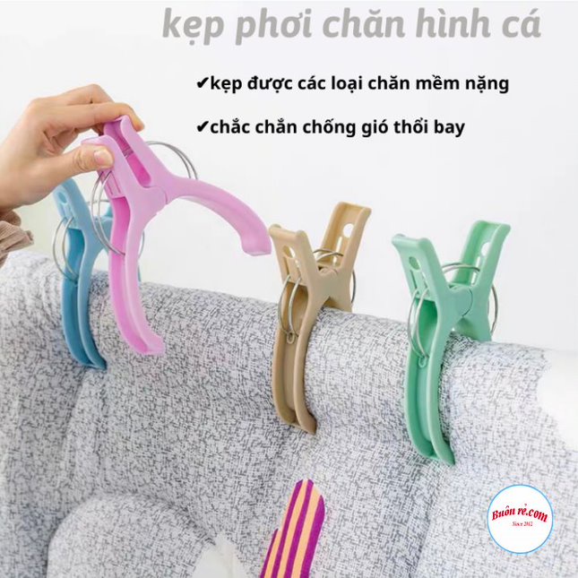 Kẹp phơi chăn màn hình con cá chắc chắn - Kẹp nhựa phơi quần áo hình cá đa năng, ngăn chắn gió tiện lợi - 01456