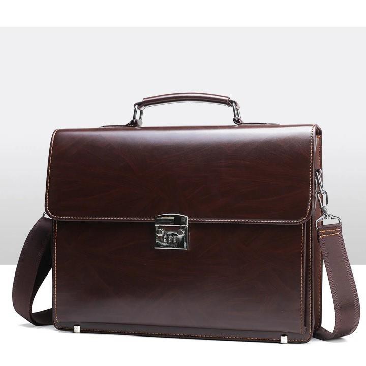 Cặp da công sở, giáo viên, công chức bảo vệ mật mã vân nâu tối