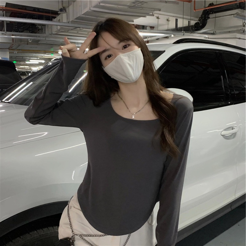 SUXI Áo Thun Tay Dài Màu Sắc Đơn Giản Dễ Phối Đồ Cho Nữ