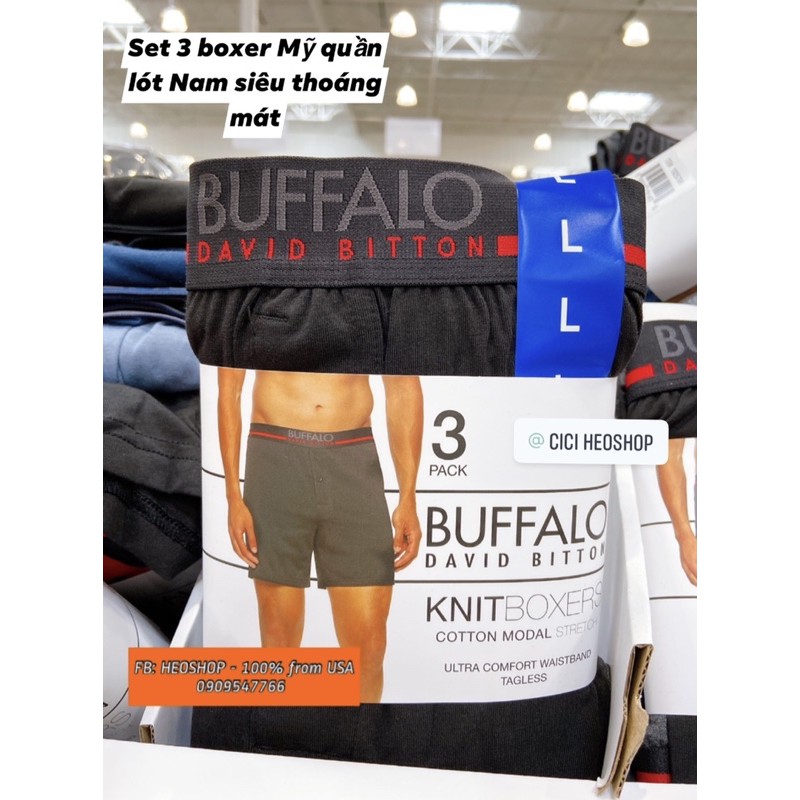 Set 3 boxer Mỹ quần lót Nam siêu thoáng mát Buffalo David Bitton