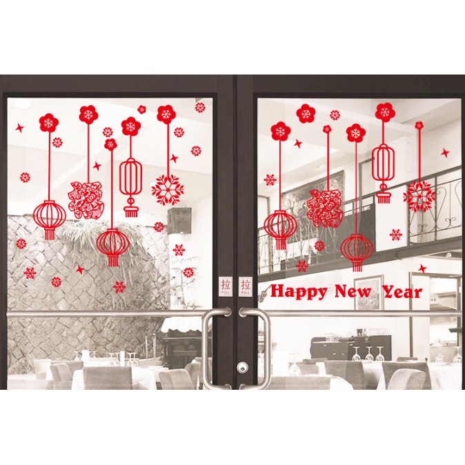Decal trang trí Tết - Rèm dây lồng đèn sợi