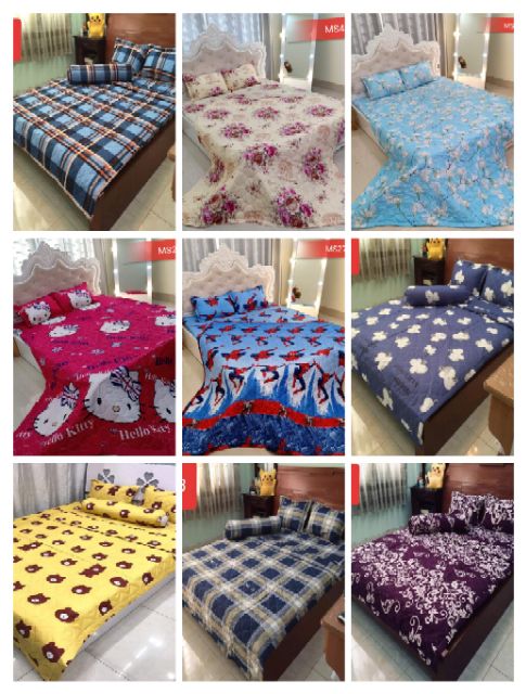 Bộ drap cotton poly kitty tim hồng 1m2