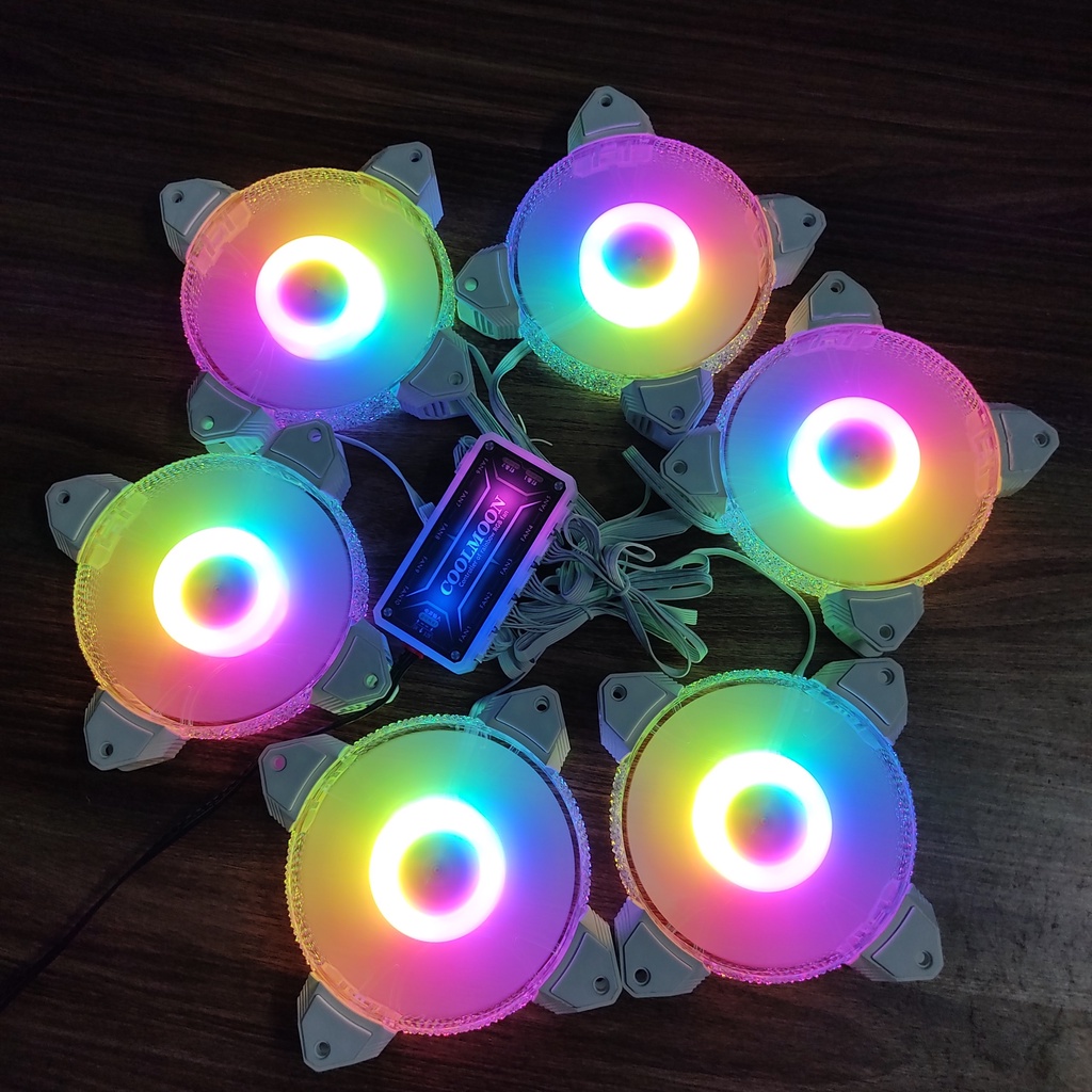 Bộ 6 Quạt Tản Nhiệt Diamond D2 12cm Fan Led RGB Đồng Bộ Màu Hub Coolmoon, Hub Sync Mainboard