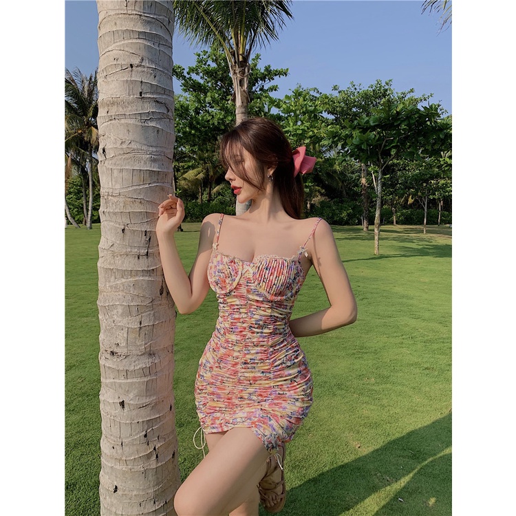 Đầm Hai Dây Cổ Chữ V Dáng Ôm In Họa Tiết Hoa Thời Trang Mùa Hè Mới Cho Nữ