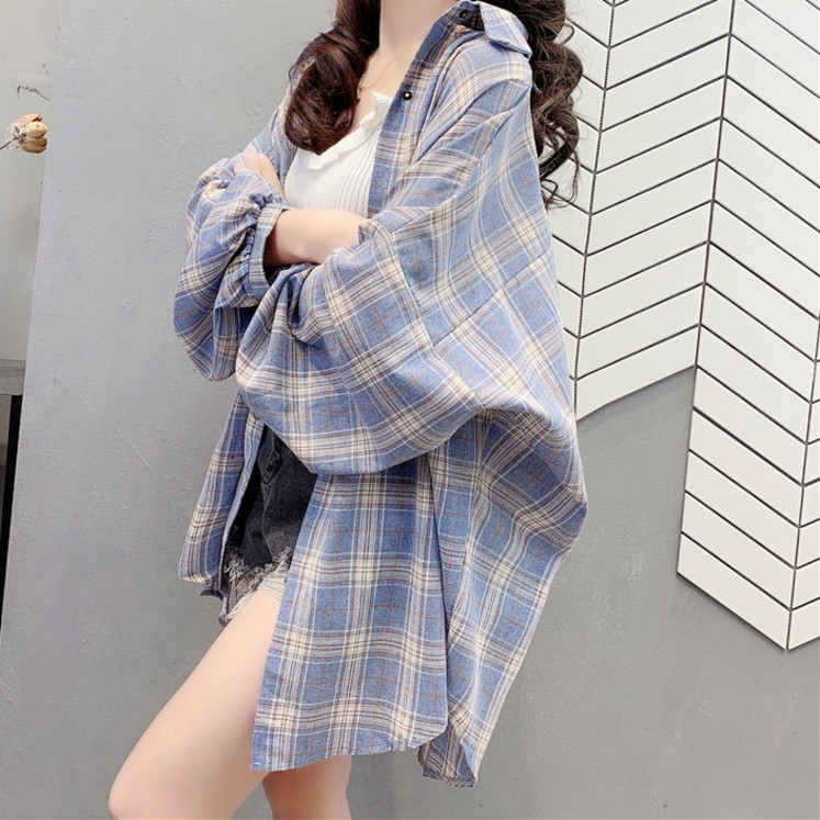 Áo khoác sơ mi ca rô dài tay thời trang dành cho nữ size s-3xl