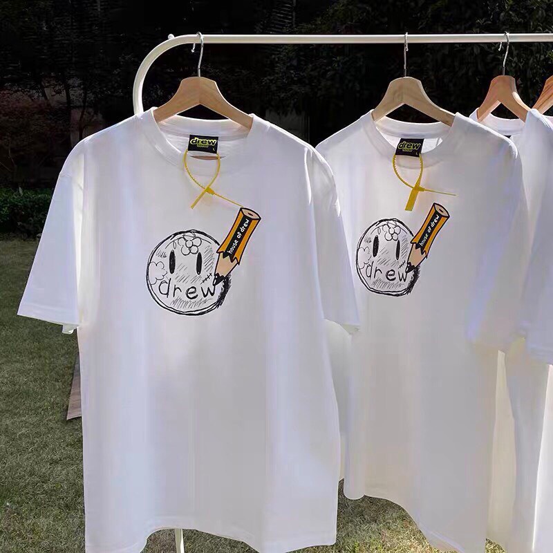 Áo thun tay lỡ DREW bút chì unisex form rộng vải cotton co dãn - áo thun nam nữ