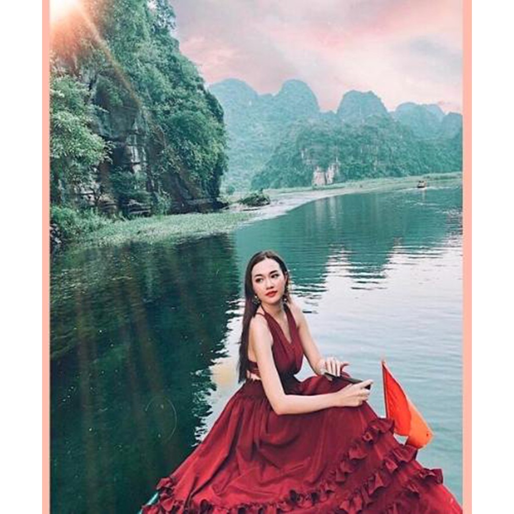 Đầm maxi đi biển dã ngoại nhíu tầng hở lưng sống ảo xinh đẹp | BigBuy360 - bigbuy360.vn