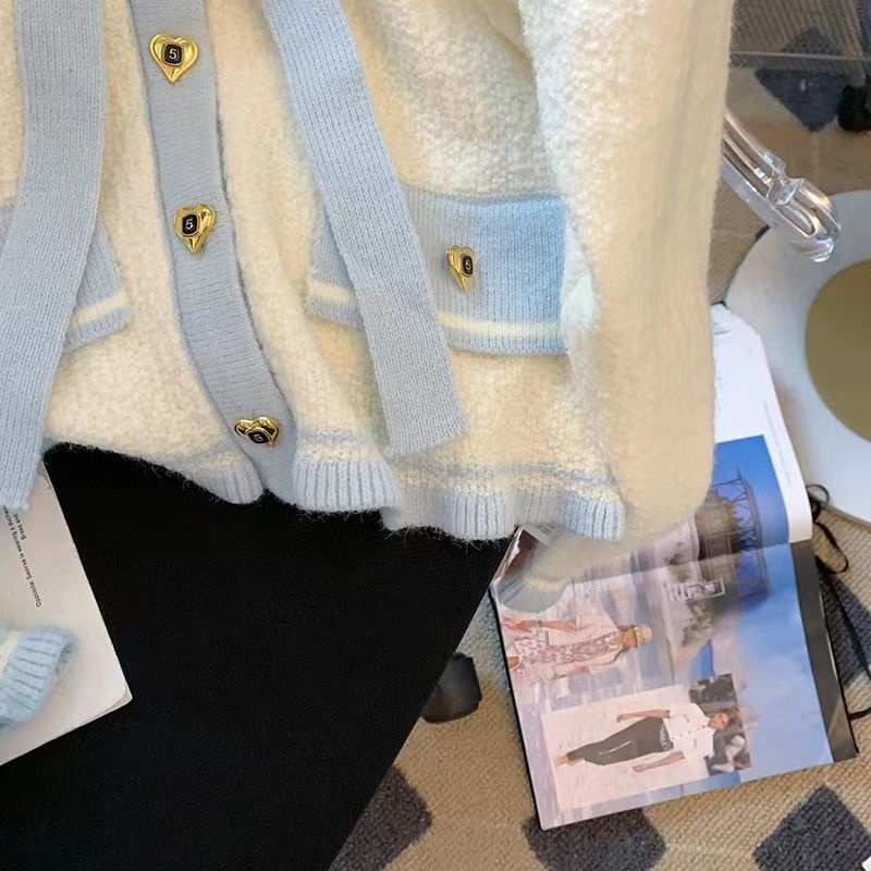 Xiaoxiangfeng Áo Khoác Cardigan Dệt Kim Tay Dài Thắt Nơ Phối Ren Phong Cách Phương Tây Thời Trang Mùa Thu Mới Dành Cho