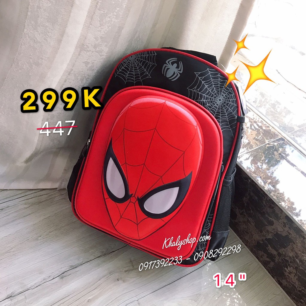 Balo 14" 2 ngăn hình người nhện Spiderman mặt nạ 3D màu đen đỏ cho học sinh bé trai (Thái Lan) - 700SPM323596