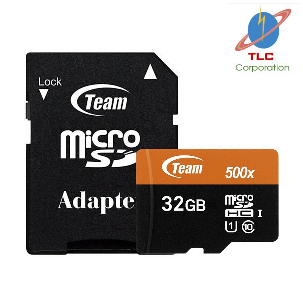 Thẻ nhớ microSDHC Team 32GB 500x upto 80MB/s class 10 U1 kèm Adapter (Cam)+đèn LED USB