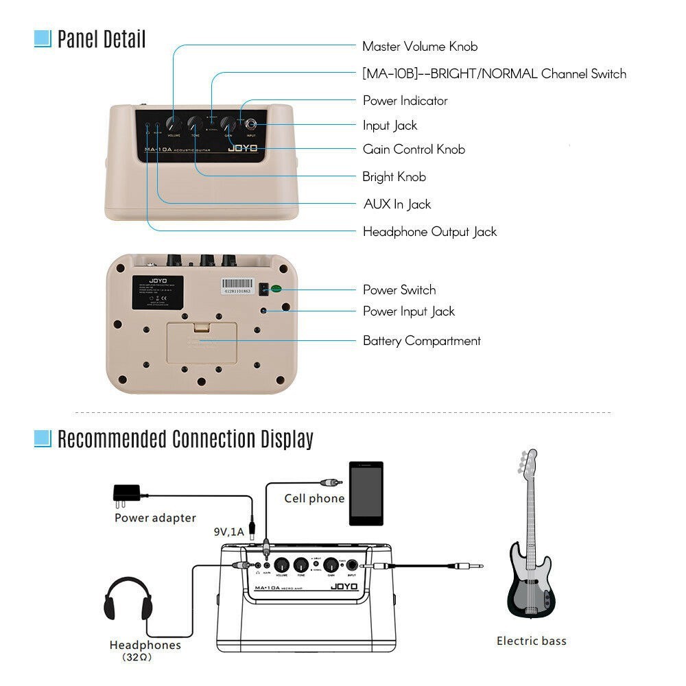 Ampli Khuếch Đại Âm Thanh Cho Đàn Bass Guitar JOYO MA-10B (Loa Amplifier 10W)