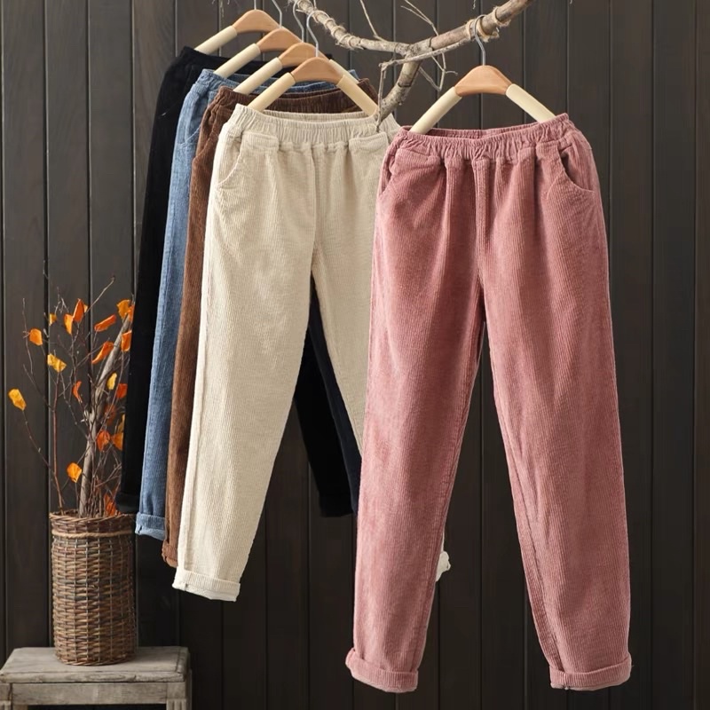 Quần Nhung Baggy Cạp Chun Kiểu dáng Hàn Quốc chất mềm mịn cho nữ