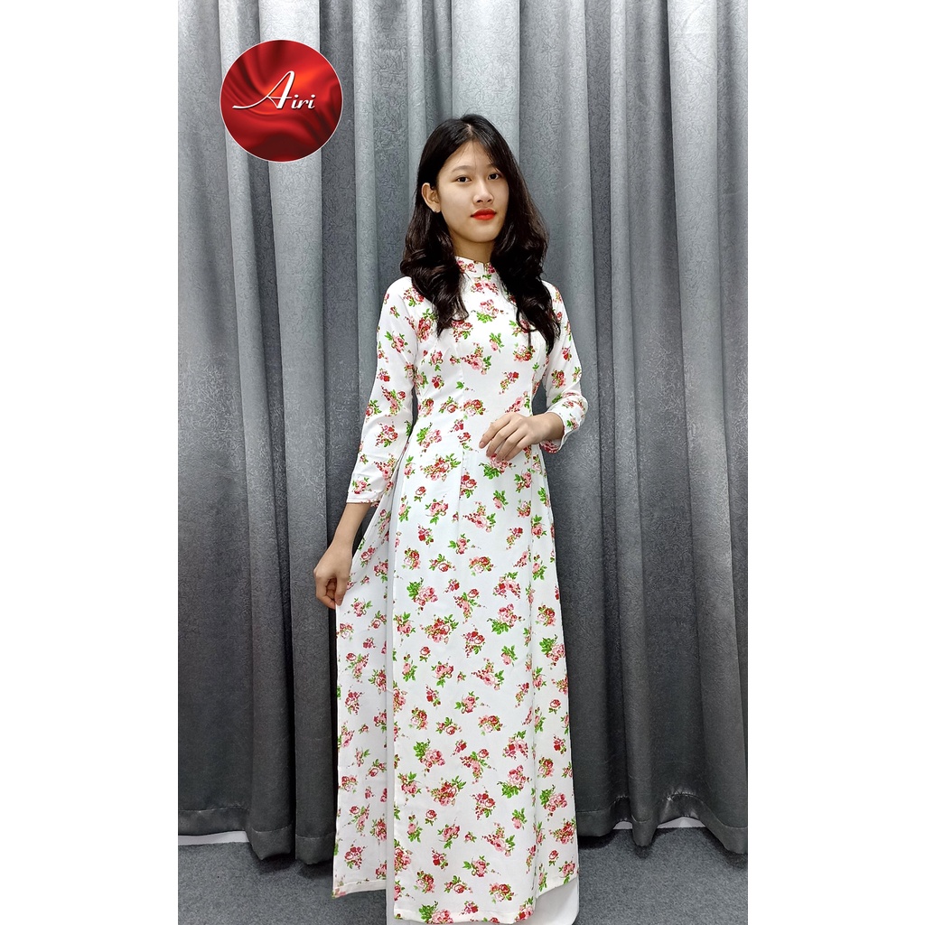 Áo dài nữ có cổ trắng hoa nhí chất lụa cao cấp - Áo dài Airi