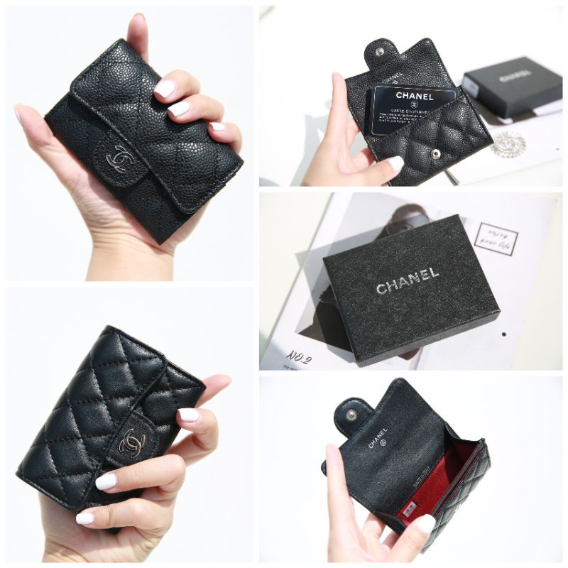 Ví nữ ngắn C.N mini da thật tag bạc (da sần&amp;da lì) fullbox