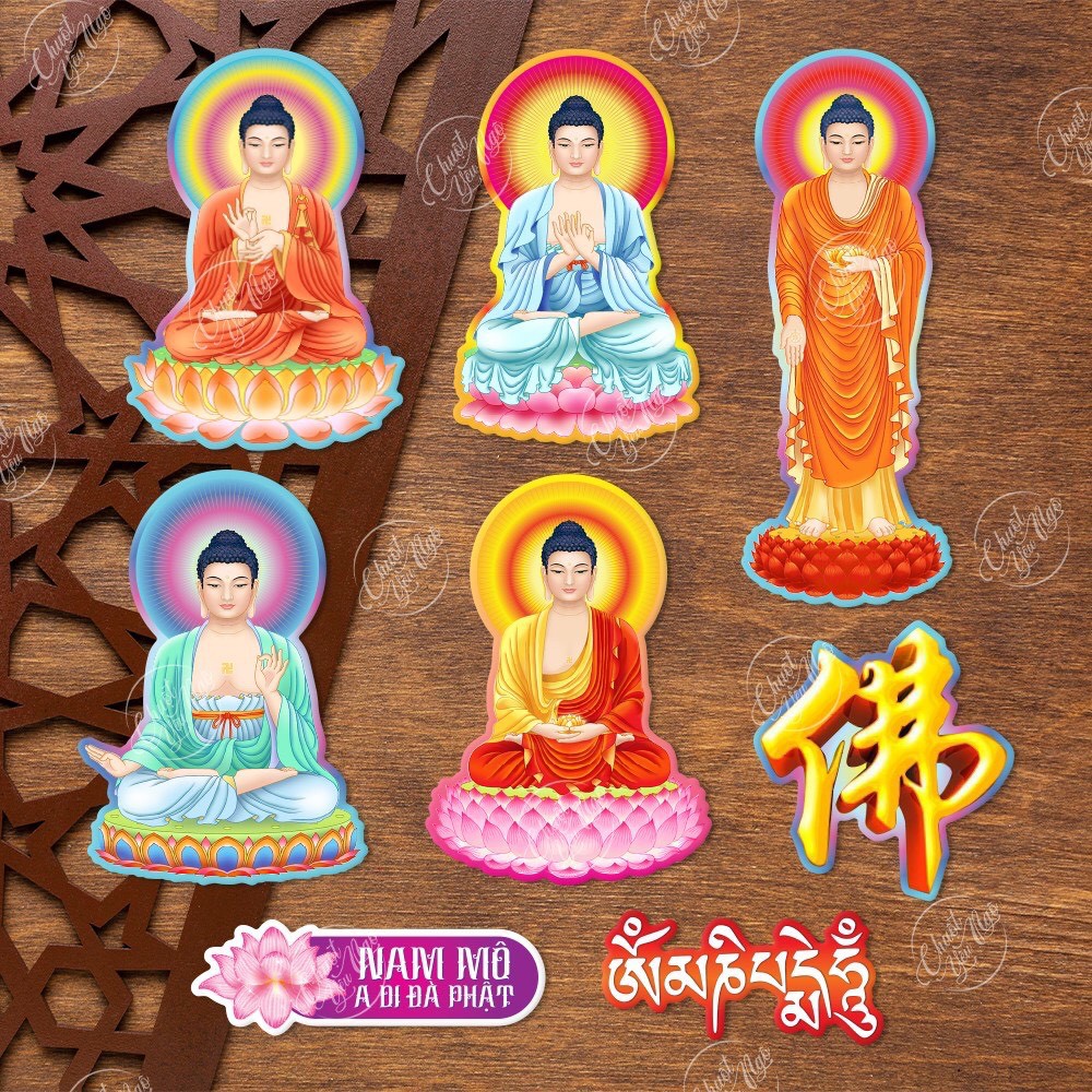 Bộ 5 miếng dán decal chống nước hình Phật dùng để trang trí nhà cửa, xe ô tô, xe máy, cầu may mắn bình an NT 06