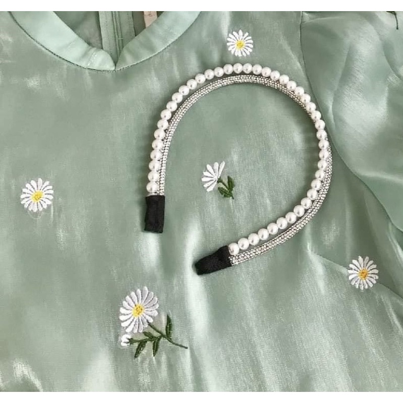 Vải Organza thêu hoa cúc