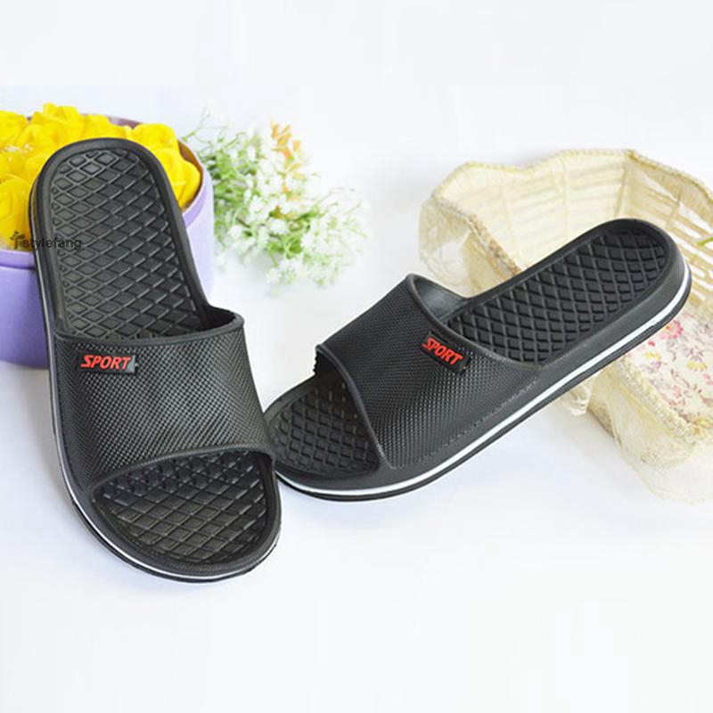 Men's Slippers Non slip Indoor House Bathroom Shower Men's Anti-skid Slip on Solid Flip flops Low top Open toe