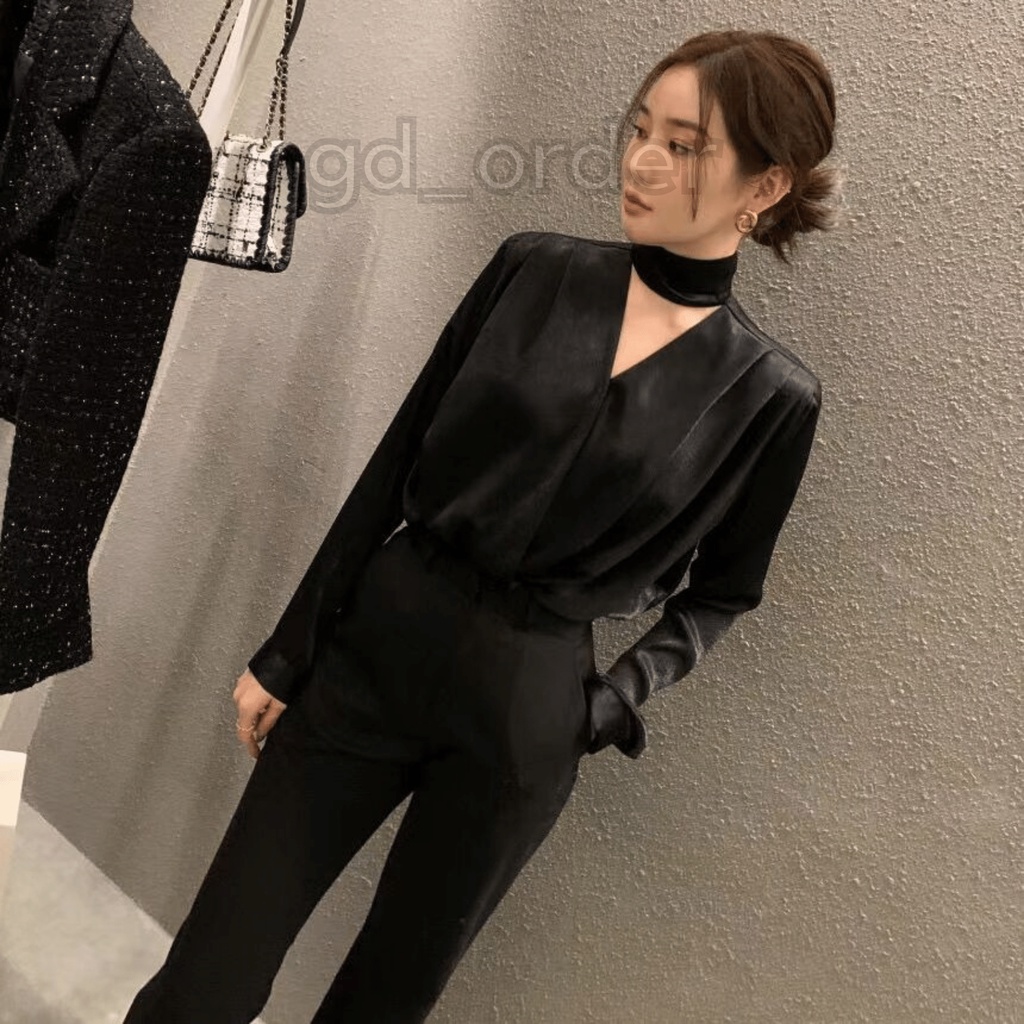 A5|Áo sơ mi nữ kiểu hàn quốc cao cấp cách điệu đẹp cổ tròn kèm dây đai cổ gd_order