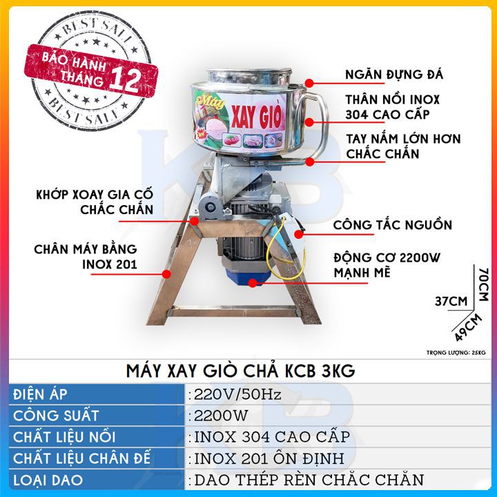 Máy xay thịt giò chả 3kg 2 lớp-220v