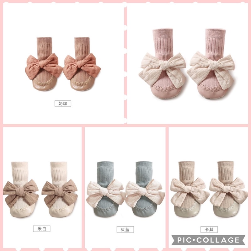 Giày vớ tập đi đính nơ, giày vớ tập đi cổ ren cho bé 0-18m