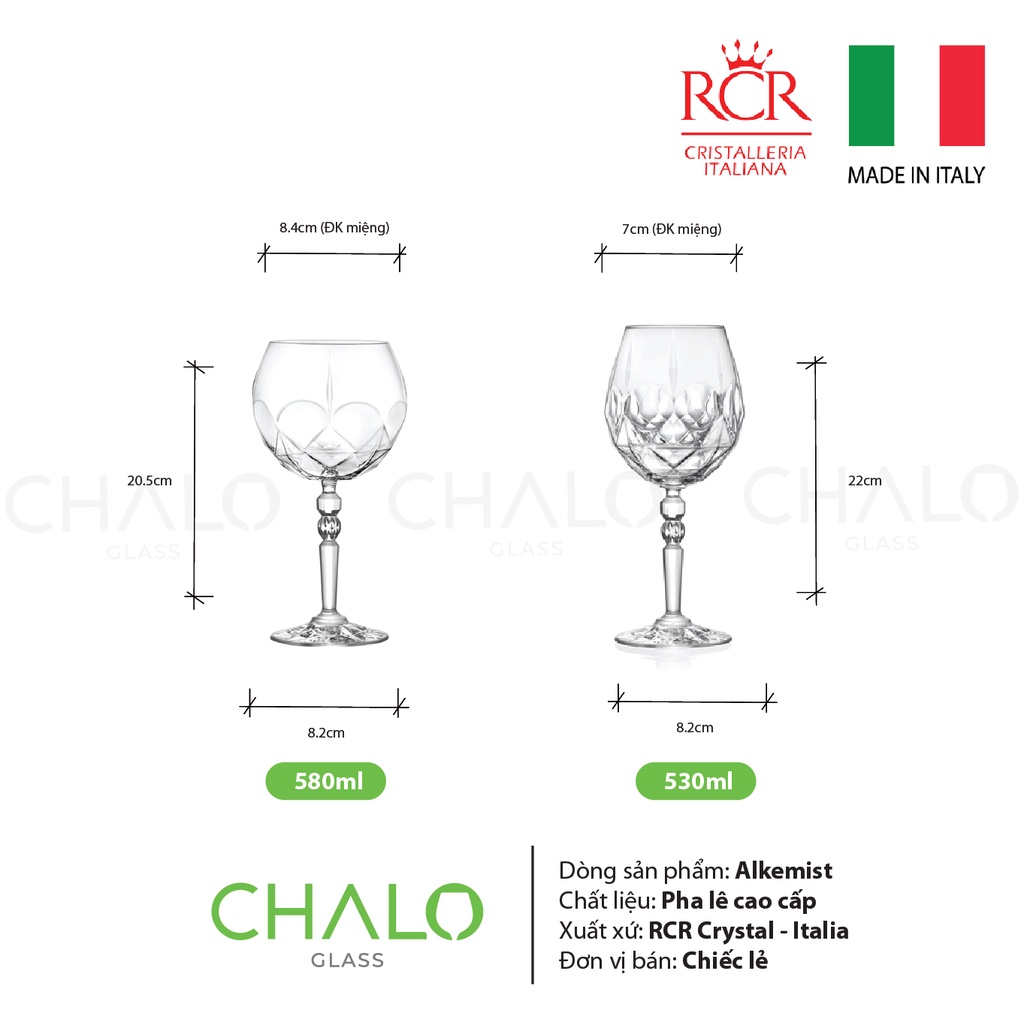 Ly rượu vang pha lê RCR Alkemist 530ml ~ 580ml [Made in Italy] 265210 - 274330 - Chiếc lẻ