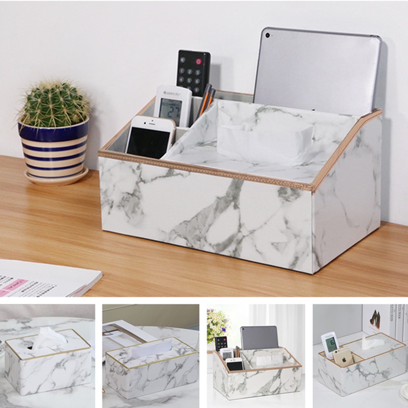 KINGFOM Hộp Đựng Khăn Giấy Bằng Da Họa Tiết Đá Cẩm Thạch