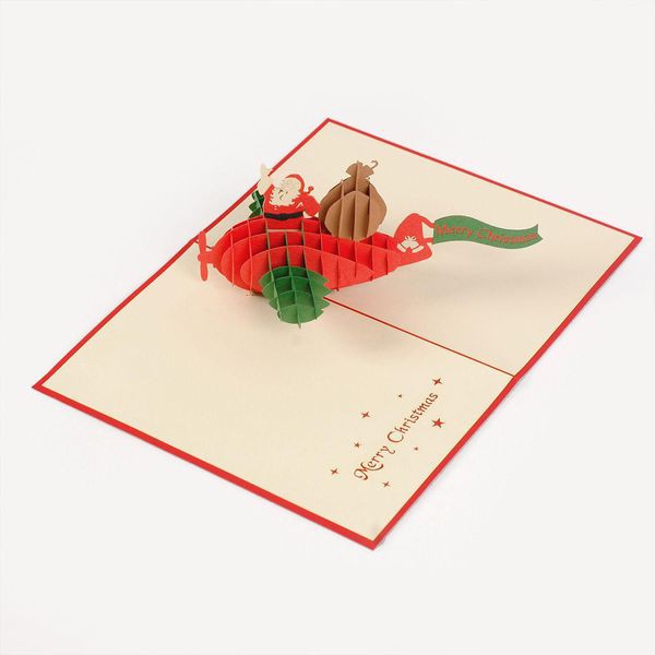 Thiệp nổi, 3D handmade Santa Clause pop-up card, Ông già Noel cũng chiếc máy bay size 12x18cm CN120