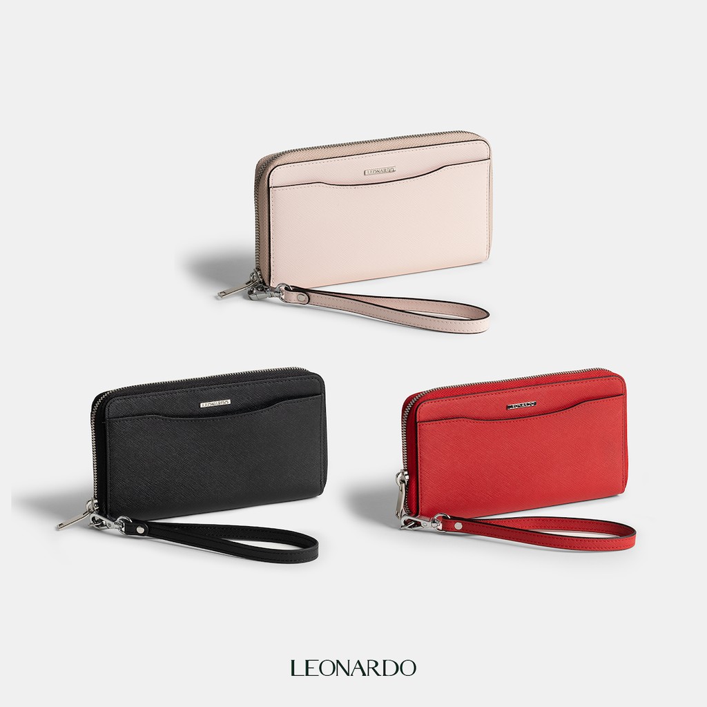 Ví dài nữ khóa kéo Kate da Saffiano nhập khẩu thương hiệu Leonardo