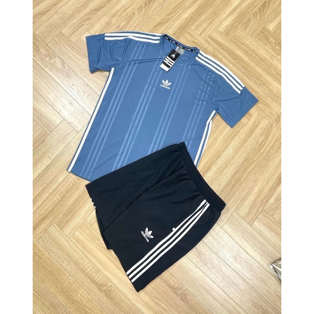 Bộ short nam cộc hè,bộ thể thao nam 3 sọc cổ tròn ép Vân cao tần chất mát, mềm mịn, mặc cực thời trang, chuẩn soái ca