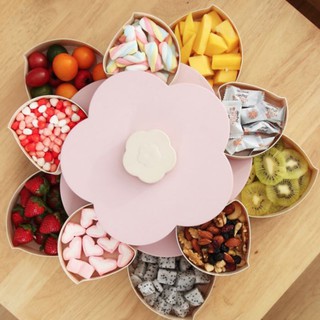 Khay đựng bánh kẹo,khay đựng mứt tết hình bông hoa xoay 2 tầng