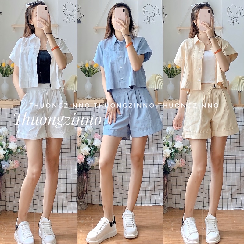 [Ảnh thật/Video]Set áo croptop kaki kèm quần cực ngầu Set bộ Ulzzang phong cách Hàn Quốc