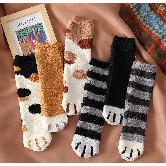 TẤT LÔNG CỪU NỮ MÙA ĐÔNG, VỚ LEN CAO CỔ ẤM ÁP HÌNH CHÂN MÈO TNU01 - ALI STORE