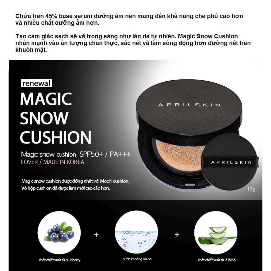 Phấn Nước April Skin Magic Snow Cushion SPF50+ PA+++ 15g [New] | BigBuy360 - bigbuy360.vn
