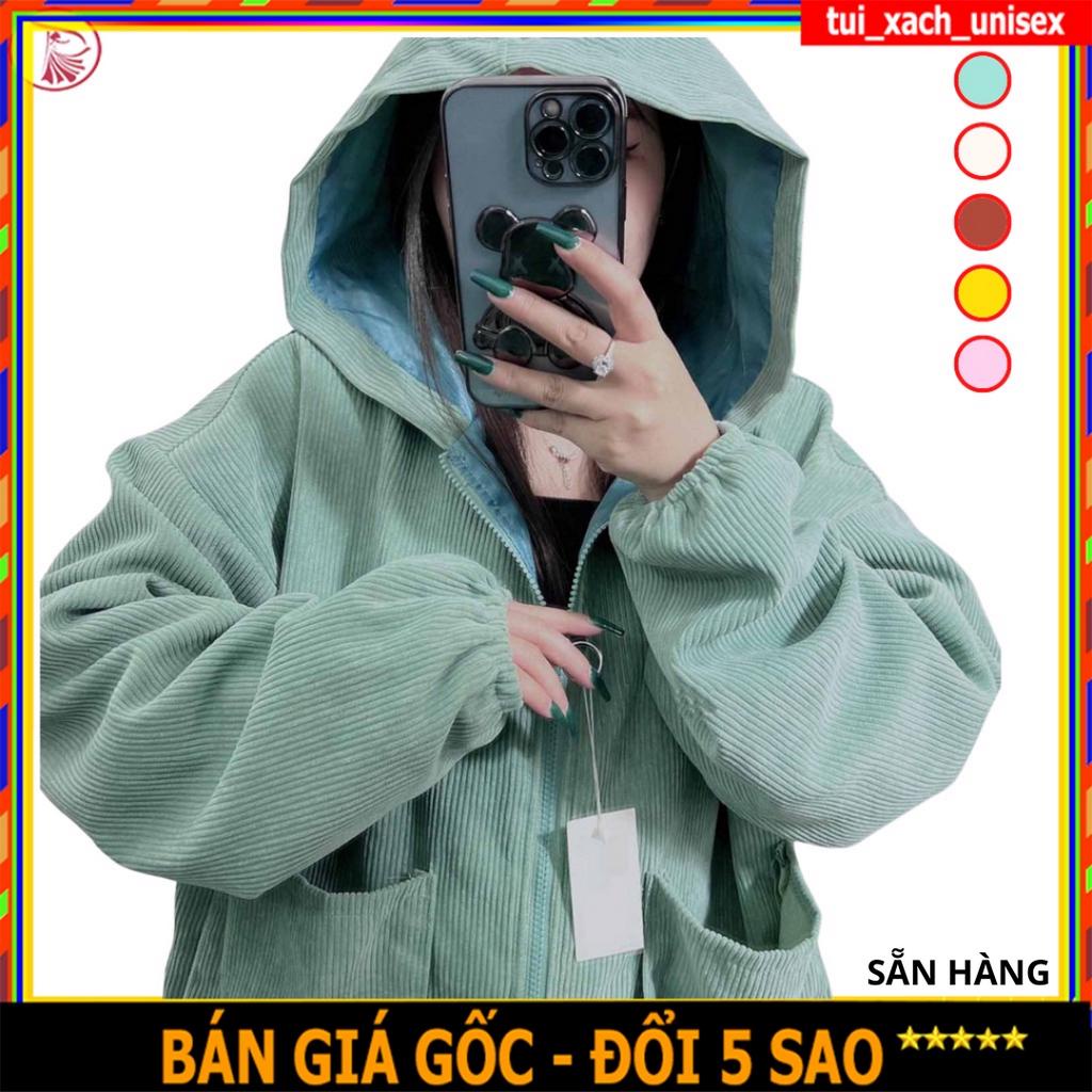 ❤️ GIÁ SỈ - MẪU MỚI ❤️ Áo khoác kaki nhung tâm nữ phối khóa có mũ from rộng thời trang