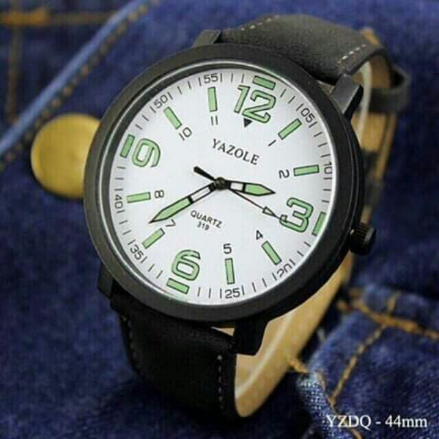 Đồng hồ yazole dây da kim và giờ phản quang