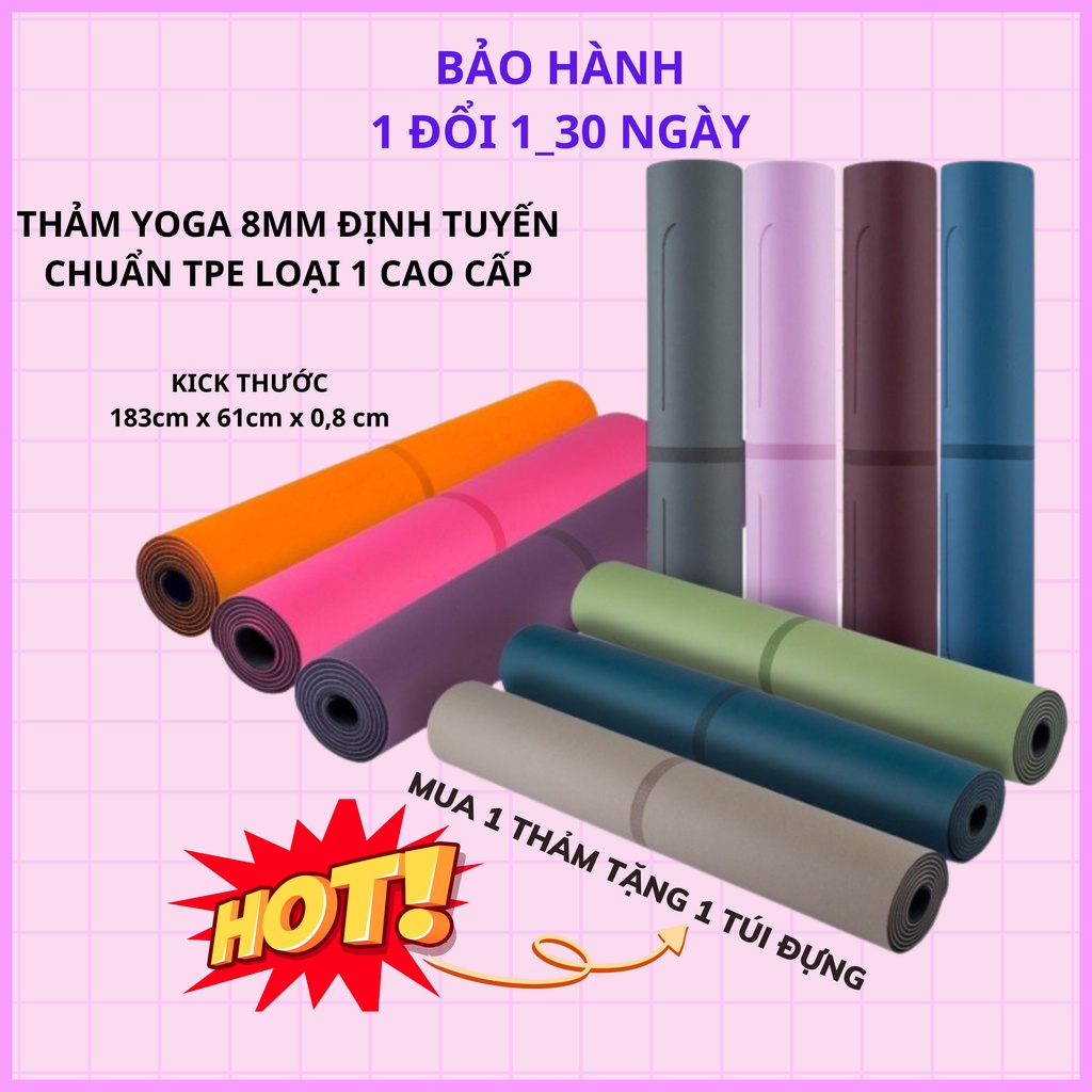 ComBo Thảm Tập YOGA 8MM ĐỊNH TUYẾN CAO CẤP + 2 Gạch + 1 Dây Giúp Giữ Thăng Bằng Tăng Cường Hiệu Quả
