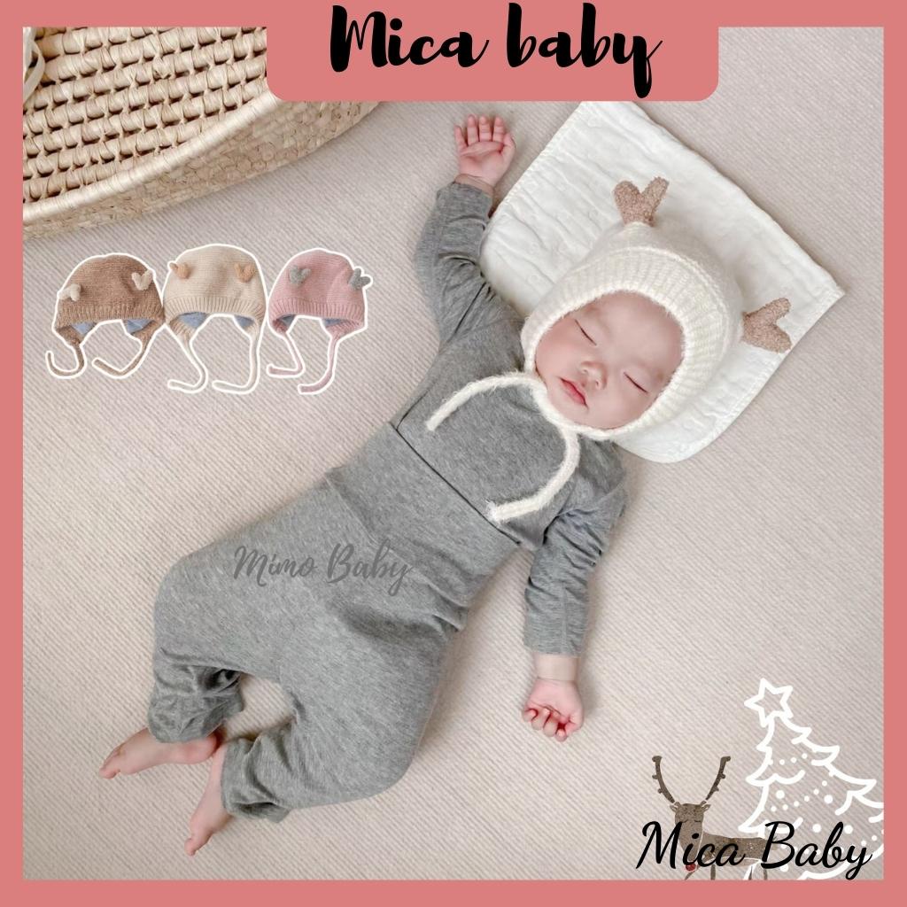 Mũ len cột dây sừng nai nhỏ xinh xắn cho bé Mica baby ML48