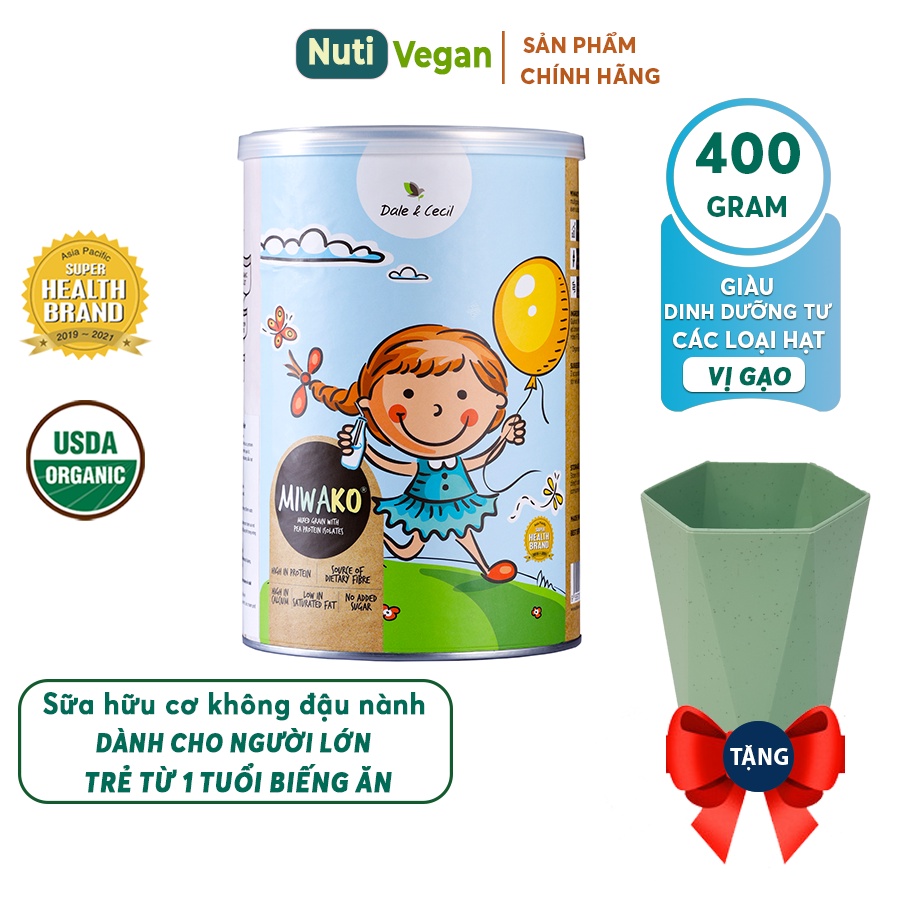 Sữa Organic MIWAKO nhập khẩu Malaysia, hộp 400g Vị Gạo, Sữa Hạt Hữu Cơ Không Chứa Đậu Nành - Nuti Vegan