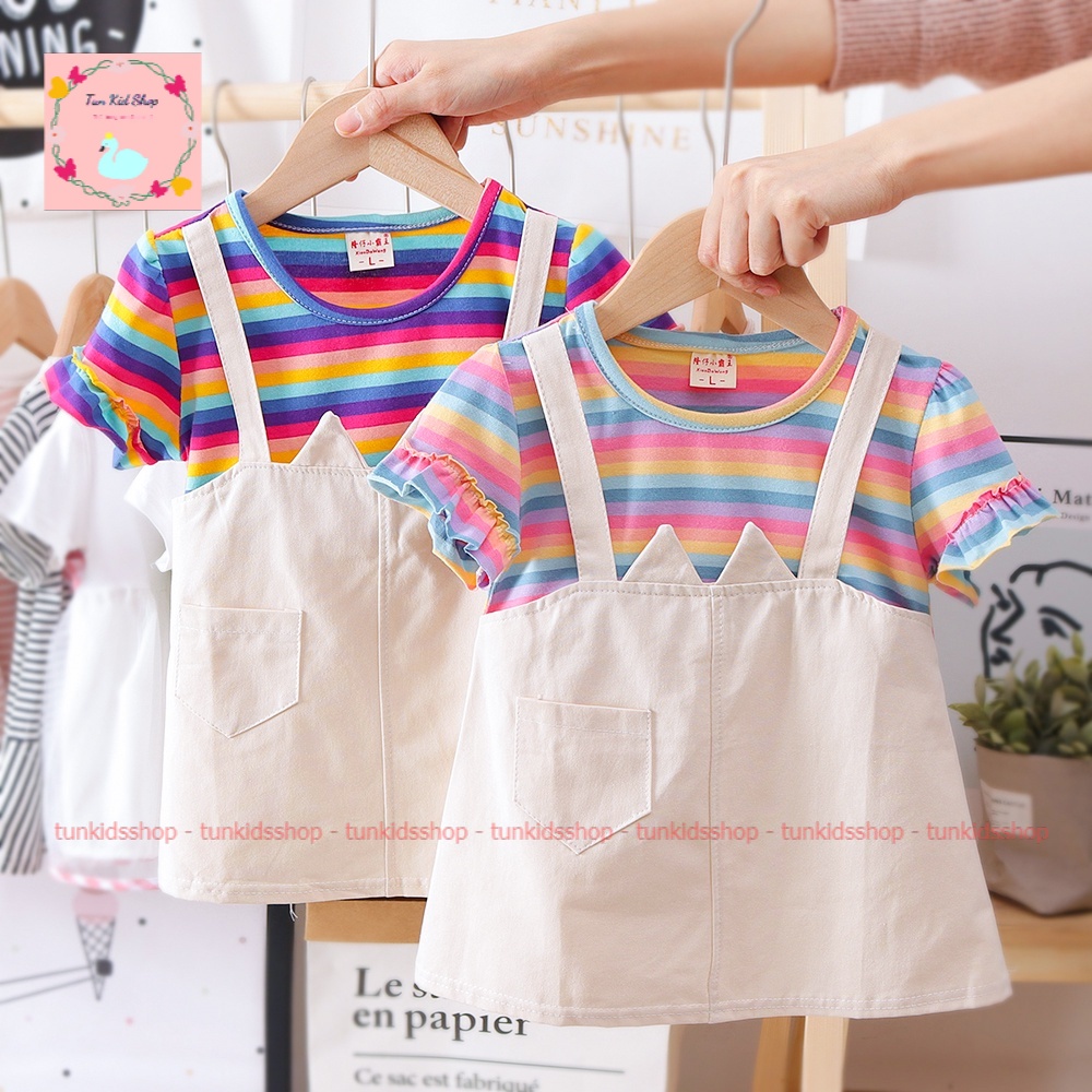 Váy yếm liền cho bé gái đủ size dưới 13 tuổi chất liệu kaki thun cotton mềm êm