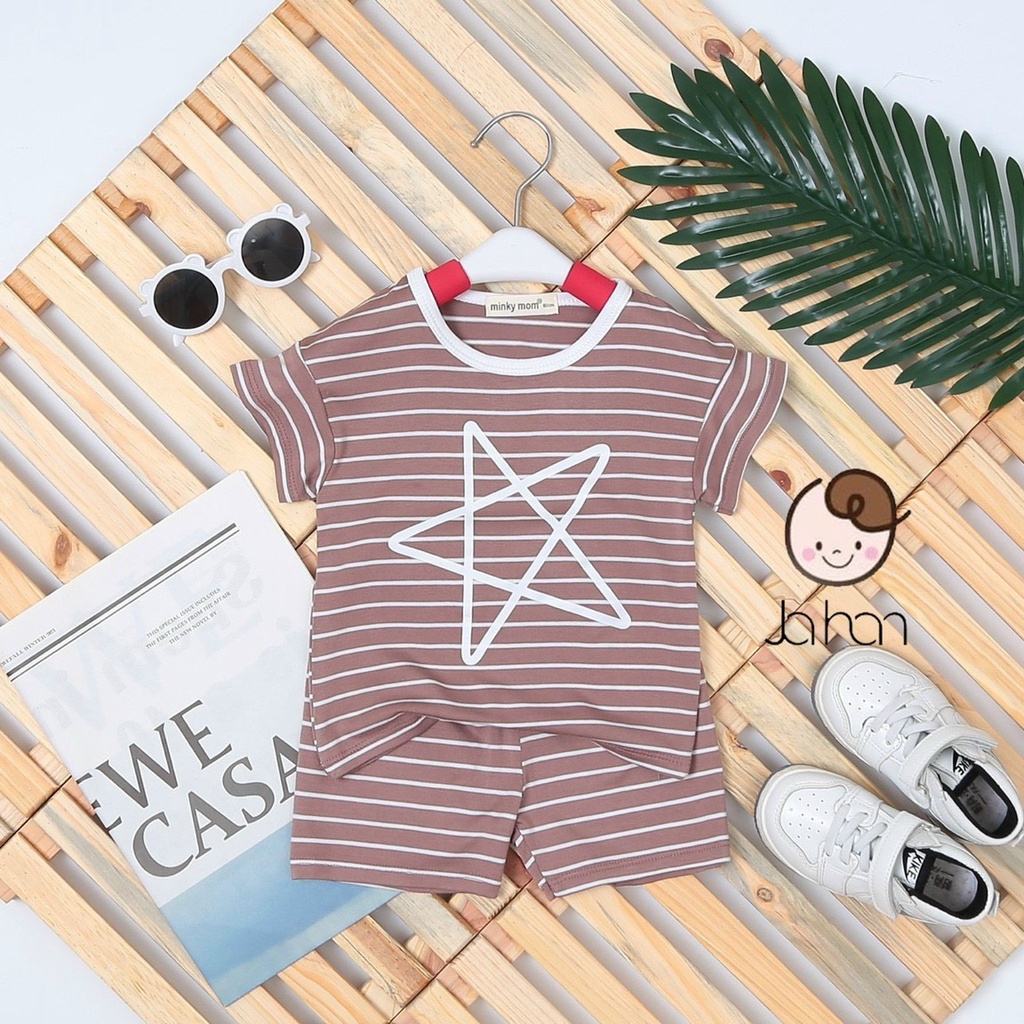 [SALE] Bộ Cộc Tay Cho Bé Trai, Bé Gái Minky Mom Vải Cotton Hoạ Tiết Kẻ Ngang Ngôi Sao, Đồ Bộ Cho Bé Mặc Nhà MKM2244