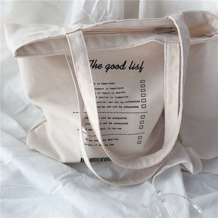 Túi Vải Tote Dây Kéo The Good List Chất Dày P1737 - LoanTay