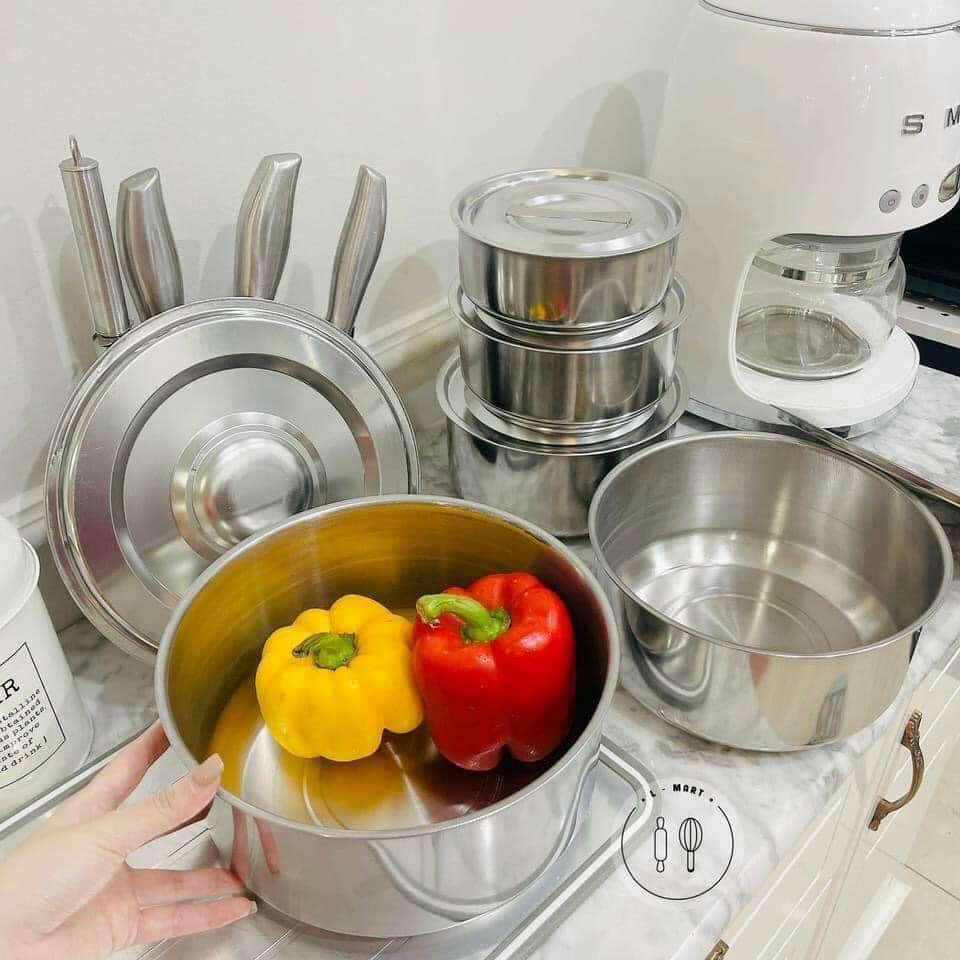 Bộ Nồi Inox 5 Món STOCK POT Không Quai Đủ Kích Cỡ Siêu Tiện Lợi Đa Năng