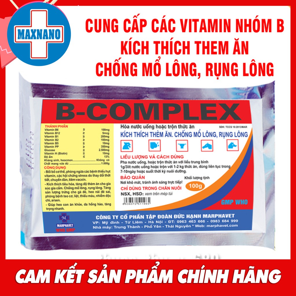 Gói 100g BCOMPLEX cung cấp các vitamin nhóm B, hỗ trợ tiêu hóa, nâng cao sức đề kháng, chống rụng lông, mọc lông nhanh