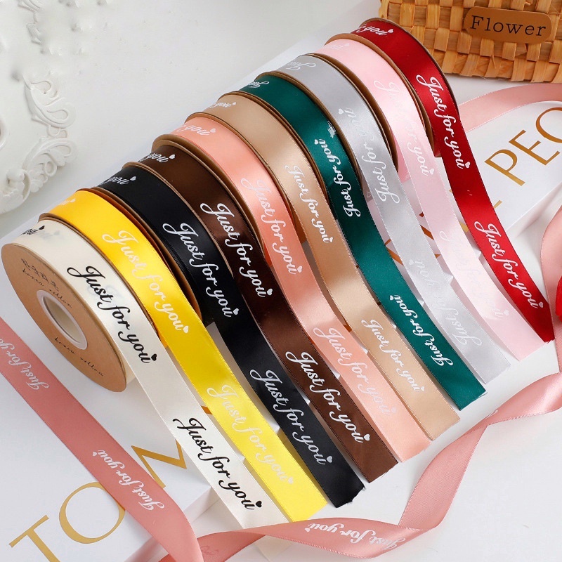 Cuộn 40m Ruy Băng Lụa Chữ &quot;JUST FOR YOU&quot; 2,5cm gói hoa trang trí gói quà tặng