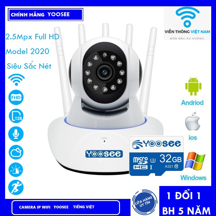 Combo Camera Yoosee 5 Râu 2.0 Full HD 2020 Thẻ 32GB Yoosee Chuyên Dụng