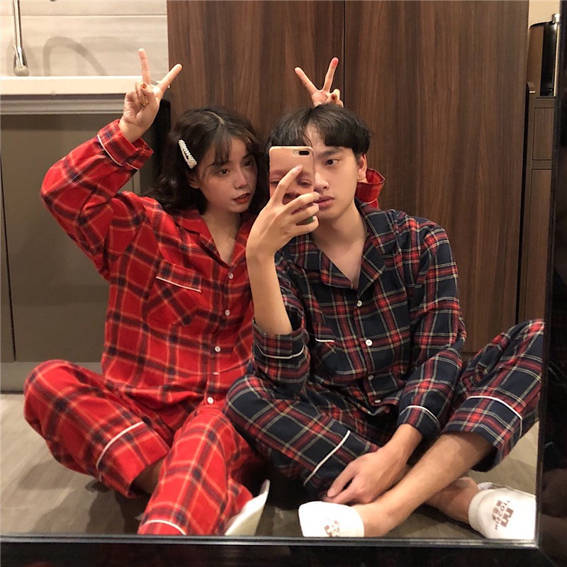 Bộ đồ ngủ pyjama đôi caro Ulzzang AK1253