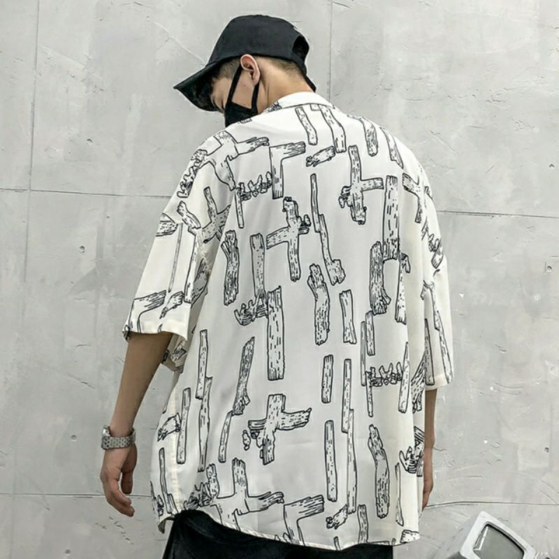 Áo Sơ Mi Tay Ngắn Unisex Cổ Bẻ Phông Cách Hàn Quốc Freesize